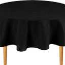 Hiasan Round Linen Tablecloth 50 Inch - Wrinkle and Stain Resistant Washable Polyester Fabric Table Cloth for Dining Room Kitchen Party, Black