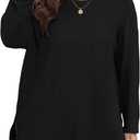 KARALIN Womens Plus Size Tops Fall CrewNeck Waffle Knit Long Sleeve Shirts Side Slits Oversized Sweater Pullover (Black, XXL)