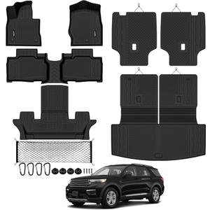 Tongama-Floor Mats for Ford Explorer 6 Seats 2020-2025 2026, All Weather TPE Trunk Mat with 2nd Row Backrest Mats Protectors and Cargo Net for Ford Explorer Floor Liner Accessories