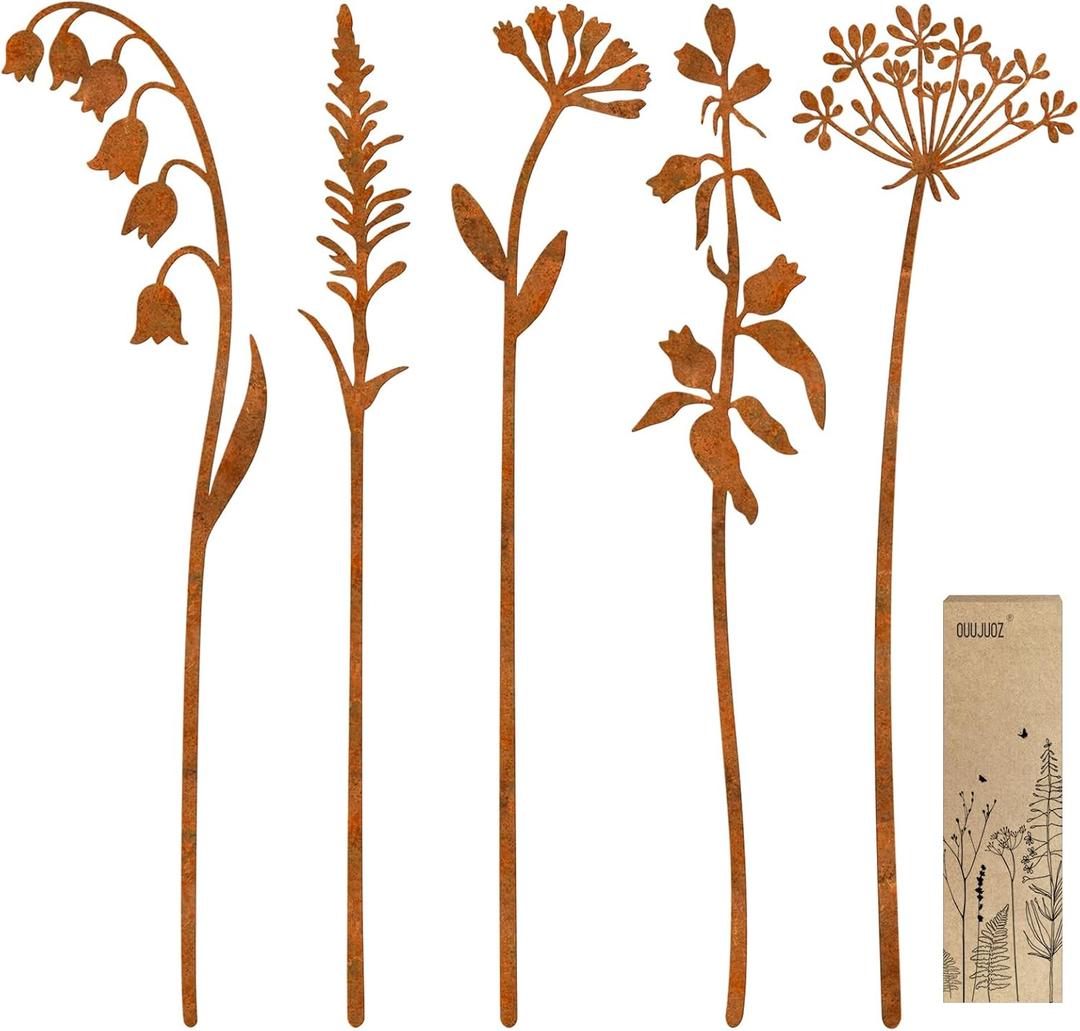 Metal Flowers for Outside,Decorative Garden Stakes,Flower Bed Decor Plant Stakes,Metal Art for Outside,Yard Art Outdoor for Lawn Yard, Walkway and Flower Garden, 3x14 inches