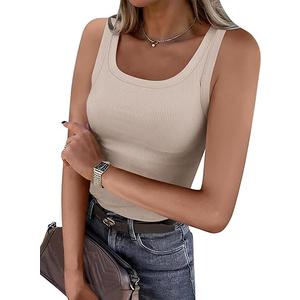 ANRABESS Womens Sleeveless Scoop Neck Tank Top Ribbed Fitted Summer Basic Slim Cute Tops 2025, Small