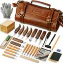 Wood Carving Kit, 44Pcs Wood Carving Tools Set with Thick Leather Storage Bag, Deluxe Wood Carving set, 10 Wood Carving Knives 11 Chisels 9 Blocks Whittling Kit for Beginners Enthusiasts Kids Gift DIY