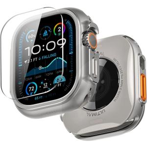ULTIMAL Metal Case Compatible with Apple Watch Ultra 3/2/1 49mm with Back Cover, Military Grade Shockproof Protective Case, Rugged Cover for iWatch 49mm (Silver)