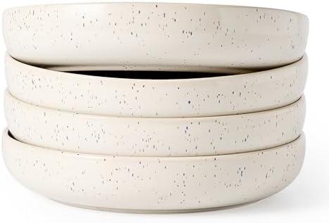 famiware Milkyway 33 oz Bowl Set, Pasta Bowls Set of 2, Salad Bowls, Double Reactive Glaze, Sturdy & Stackable, Ideal for Housewarming, Festivals, Creamy White with Speckles