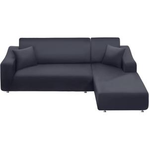 NAISI Couch Cover L Shape 2 Pieces Sofa Cover Soft Stretch Slipcovers with 2pcs Pillowcases Furniture Protector Sectional Couch Covers 3 Seater + 3 Seater(Dark Grey)
