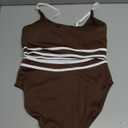 BMJL Women's High Waisted Bikini Ribbed Two Piece Swimsuit High Cut Color Block Adjustable Straps Bathing Suit, (Small Brown029)