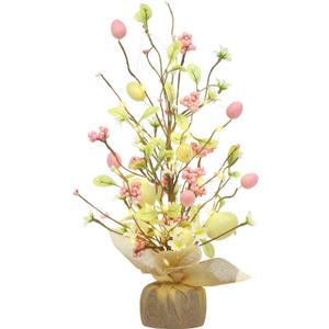 RoseCraft Easter Decorations, 18 Inch Pre-Lit Easter Egg Tree Tabletop Decor with Delicate Ornaments, for Home Party Wedding Holiday Spring Summer Decoration, Yellow/Pink