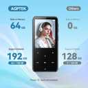 AGPTEK 64GB MP3 Player with Bluetooth, M3 2.4 inch Music Player with Speaker and FM Radio, Touch Buttons, Supports Up to 128GB(Black)