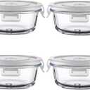 4Pack Round Glass Food Storage Containers With Lids, 1.5 Cup Round Meal Prep Bowls With Lids BPA-Free, Small Glass Food Containers for Soup Leftover, Microwave, Dishwasher, Freezer Safe (transparent)
