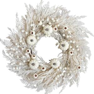 CIR OAES 22 Inch White Fall Pumpkin Wreath for Front Door - Rustic Pumpkin & Berry Farmhouse Decor, Autumn Porch Wreath, Durable Outdoor Entryway Decor
