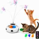 3-in-1 Interactive Cat Toy with Remote Control, Butterfly Wand & Automatic retractable feathers & Rolling Ball Track, Multi-functional Cat Toy for Indoor Cats, Suitable for Bored kitten, white