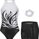 Zaclotre Girls Dance Leotards Sparkly Sleeveless Gymnastics Outfit with Shorts Activewear Leotard Black Flame 6-7Y