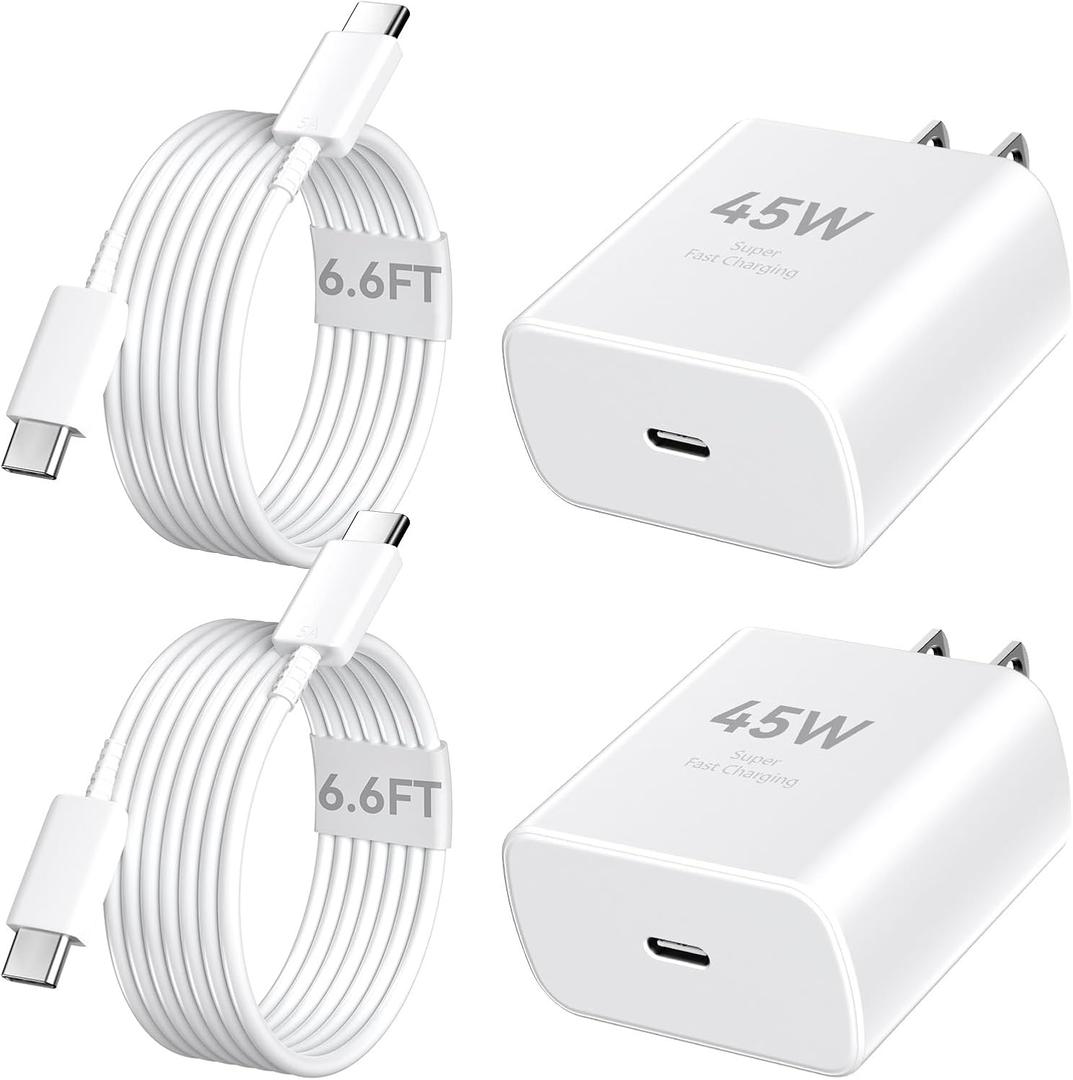 Phone 16 Pro Max Charger Fast Charging, 45W Super Fast USB C Charger Block with 6.6FT Long Charging Cord Cable for Phone 16 Pro Max/16 Pro/16/16 Plus,15 Pro Max/15 Pro/15, Pad, Android Phone-White (6.6 FT)