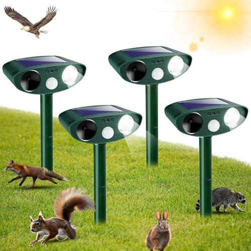 2025 Upgraded Solar Animal Repellent, 4 Pack Ultrasonic Animal Repeller Outdoor with Motion Sensor & Flash Light,Cat, Squirrel,Deer,Dog,Raccoon,Skunk,Rodent, Rabbit Repellent for Yard, Garden, Lawn