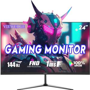 Viewedge 23.8-inch Gaming Monitor FHD 1920x1080 144Hz, VA Panel with 4000:1 Contrast, HDR10, 1ms Response Time, HDMI & VGA Ports, Wall Mountable