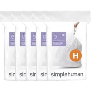 simplehuman Code H 100 Count,Genuine Custom Fit Liners, Drawstring Trash Bags in Dispenser Packs, 30-35 Liter / 8-9 Gallon, White