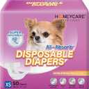 HONEY CARE All-Absorb Disposable Female Dog Diapers Extra Small Size, Improved, 50 Count, Super Absorbent, Breathable, Wetness Indicator (Pack of 1, 50 Count Total)