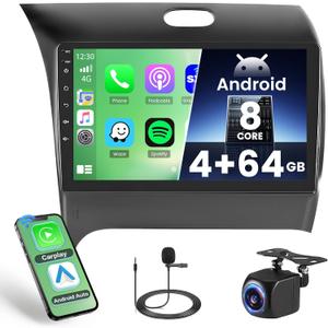 5G WiFi [8-Core 4+64G] Hikity Android 15 for KIA Cerato K3 Forte 2013-2018 Car Stereo with Wireless Carplay Android Auto, 9'' Touch Screen Radio, Bluetooth GPS/32EQ/DSP/FM/RDS SWC+Mic, AHD Backup Cam