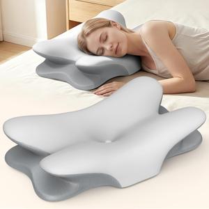 Besyodo Cervical Neck Pillow for Pain Relief - Ergonomic Memory Foam Pillow for Sleeping, Contour Side Sleeper Pillow for Neck Support, Cooling Orthopedic Pillow Bed Pillow for Back Stomach Sleepers (Grey)