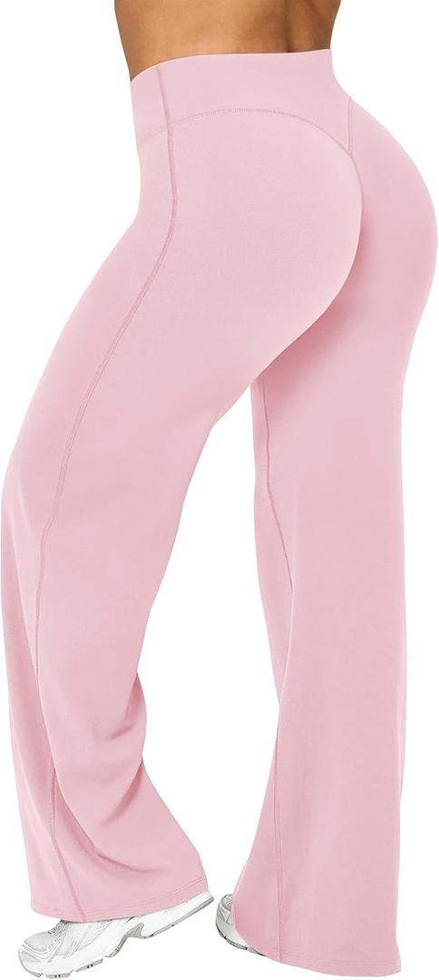 Ieumaz Women Straight Leggings Bottoms High Waist Gym Workout Leggings Stretch Casual Wide Leg Yoga Pants,  31.5" Inseam, Large 
