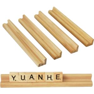 Yuanhe Scrabble Letter Tile Holders - Wooden Scrabble Rack Tray Set of 4, for Crafts and Game Stands