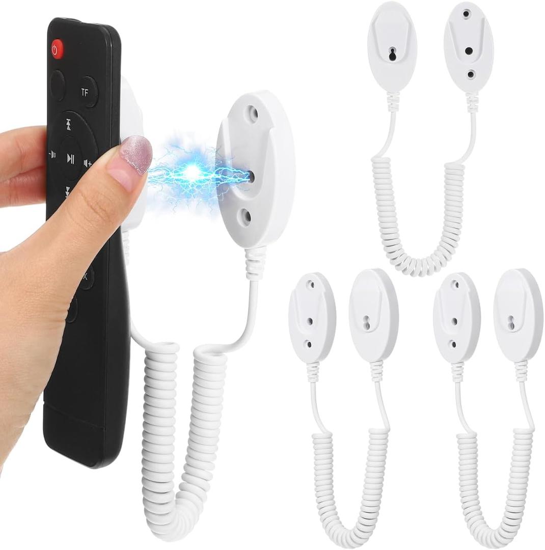 UKCOCO 4 Pcs Magnetic Remote Control Holder with Cord, Retractable Remote Control Tether with Spring Ropes, Wall-Mount with Adhesive, Anti-Loss