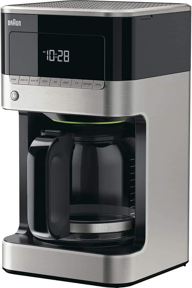 Braun BrewSense 12 Cup Drip Coffee Maker - Pause & Pour Mid Brew, Coffee Machine with 24-Hour Timer & Clock, Bold & Regular Strength, 1-4 Cup Functions, Self Clean, Auto Shutoff, Stainless Steel (Silver)