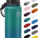 Fanhaw 40 Oz Insulated Stainless Steel Vacuum Water Bottle with Anti-Dust Pop-Open Lid - For Outdoor, Women, Men | Leak & Sweat Proof (Green Blue)