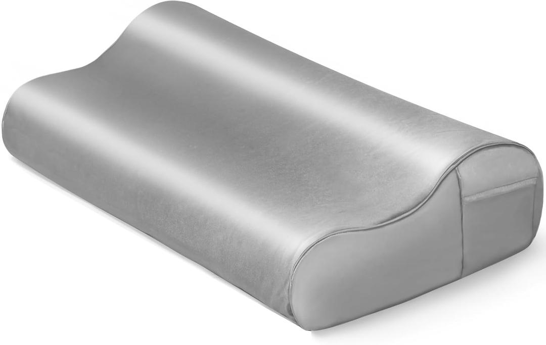 Thickened Satin Pillowcase for Contour Pillows, Cervical Pillow Case with Side Pocket, 24" x 14" x 5.1"/3.5" Soft Cover for Sleeping (Grey)