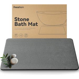 Stone Bath Mat, Dries Quickly, Non-Slip Diatomaceous Earth Bath Mats for Bathroom, Super Absorbent Stone Shower Mat, Easy to Clean, 23.5" x 15.5" Dark Gray