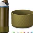 3 x yoelike Grid Silicone Boot for Owala Water Bottle, Anti-Slip Protective Sleeve for FreeSip/Twist/Flip, Bottom Bumper Cover for Watter Bottle Accessories (24 Ounces, Dark Green)