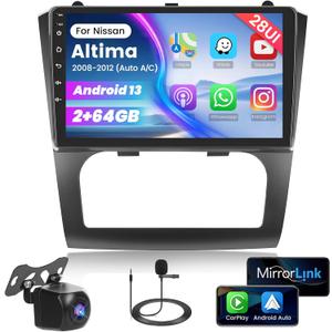 Roinvou [2G+64G] Car Radio for Nissan Altima (Auto A/C) 2008-2012 with Wireless Carplay/Android Auto, 9 Inch Android 13 IPS Touch Screen Car Stereo, Bluetooth, GPS Navi, WiFi, 28UI, DSP+Backup Camera