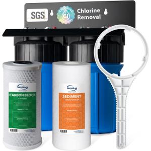 iSpring WGB21B 2-Stage Whole House Water Filtration System, with 10" x 4.5" Sediment CTO(Chlorine, Taste, and Odor) Filter, 1" Inlet/Outlet