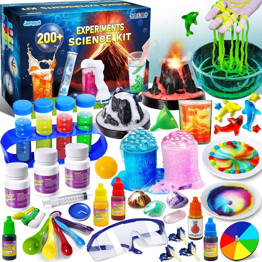 200+ Science Experiments Kit for Kids, Science Project Lab Volcano Toys Birthday Gifts for Boys & Girls, Chemistry Set, Gemstone S.T.E.M Educational Learning Activities