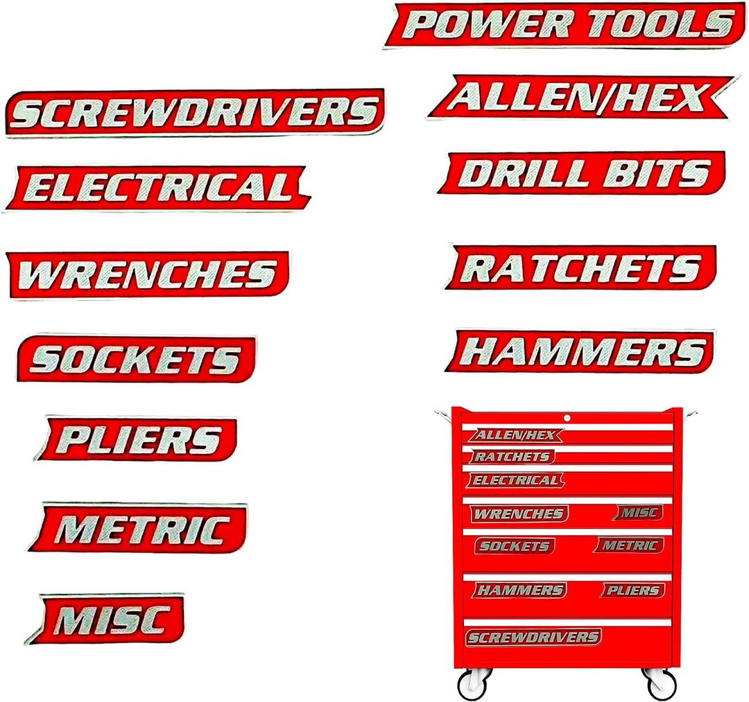 12 Pack of Magnetic Toolbox Labels - 3D-Printed Magnets Tool Box Labels, General Reusable Tags for Steel Toolboxes, Carts, Drawers, and Cabinets