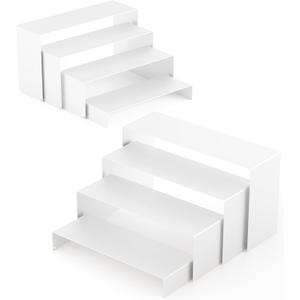 White Matte Metal Display Stand,8 Pcs 2 Set Display Risers, Metal Rectangular Display Shelf Holders for Showcase, Dessert, Perfume, Vendor Events, Cupcake Stands, Toys Display Shelves ( 8Pcs-White, 7L~8L~9L )