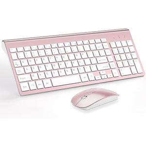 Wireless Keyboard and Mouse Ultra Slim Combo, TopMate 2.4G Silent Compact USB 2400DPI Mouse and Scissor Switch Keyboard Set with Cover, Batteries Included, for PC/Laptop/Windows/Mac  Rose Gold White
