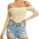 Corset Tops for Women Long Sleeve Off The Shoulder Crop Boned Bustier Trendy Y2K Going Out Tops