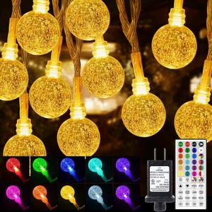 Color Changing String Lights Plug in, 33ft 60LED Connectable Crystal Globe String Light Remote, Decorative Outdoor Twinkle Lights for Girl Gift Bedroom Patio Garden Tent Camp Party Christmas Dcor (24 RGB Colors)