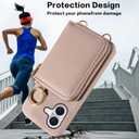 Wallet Case for iPhone 17 6.3 inch with Shoulder Strap Ring Buckle, PU Leather Zipper Flip Organ Purse, Credit Card Holder Stand Cell Phone Cover for i Phone17 i17 17Case Women Men Khaki