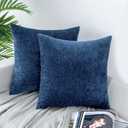 HWY 50 Soft Chenille Throw Pillow Covers 18x18 Inch Pack of 2 Solid Navy Blue, Cozy Decorative Texture Cushion Cases for Couch Sofa Living Room Bed