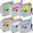 6 Fluorescent Color Compatible Label Tape Replacement for Brother P Touch M Tape 12mm 0.47 M Compatible with P-Touch PT-M95 PT-90 PT-70 PT-65 PT-85 Label Maker Refills (White / Purple / Fluorescent Yellow /Fluorescent Green / Fluorescent Orange /  Blue)