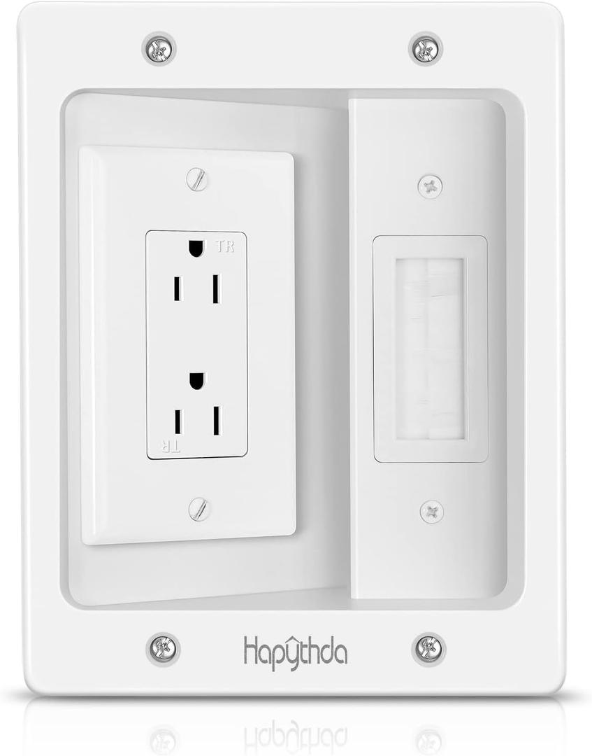 in Wall Cable Management Kit for TV, Recessed Outlet for Low Voltage Cables, TV Cable Hider Wall Kit, Cord Hider for Wall Mount TV, Wall Cable Management Box for Home & Office, White