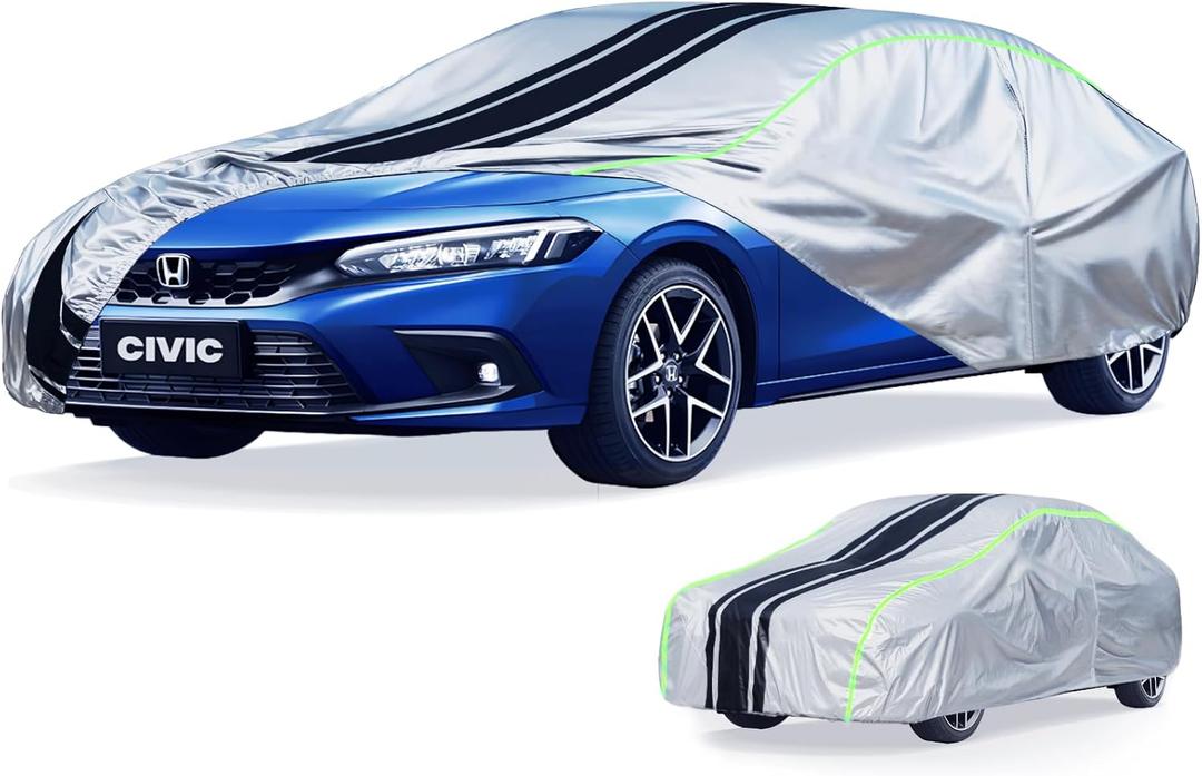 Multi-Layer All Weather Waterproof Car Cover for Toyota Corolla/Honda Civic 1991-2026/ BMW 3 2005-2026(Sedan/Coupe,not for Hatchback), Custom Fit Snow Rain UV Protection
