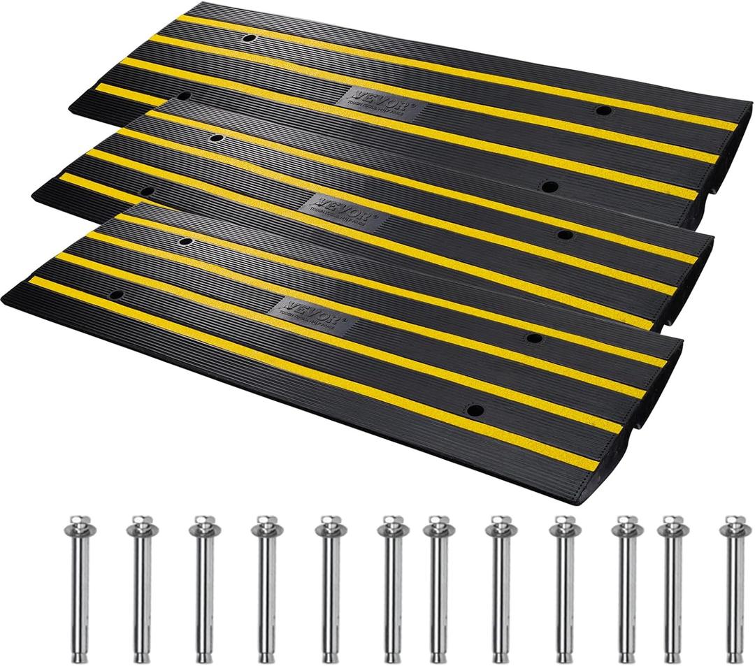 VEVOR Rubber Curb Ramp for Driveway 3 Pack, 15T Heavy Duty Sidewalk Curb Ramp, 48" Lx2.6 H Bridge Ramp for Garage for Low Cars, Wheelchairs, L.O.A. 12 FT