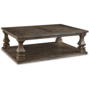 Signature Design by Ashley Johnelle Farmhouse Coffee Table with Weathered Gray Finish, Gray, 54"w X 40"d X 18"h