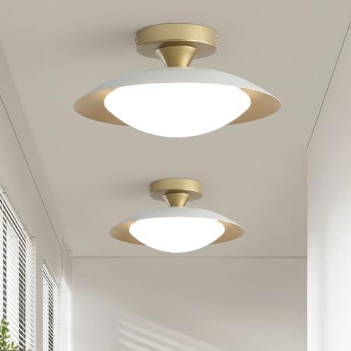 2 Pack Dimmable Mid Century Modern Flush Mount Ceiling Light, White and Gold LED Ceiling Light, 11.8in Kitchen Lighting Fxitures Ceiling with Acrylic Shade for Hallway Bedroom Entryway Laundry Room - Amazon.com