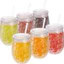 Fasmov 6 Pack Frosty Freezer Ice Mugs with Lids and Straws, 12oz Cute Shape Freezer Ice Beer Mugs, Double Wall Gel-Filled Acrylic Freezer Mugs, Freezable Drink Tumbler for Parties and Gifts, Clear