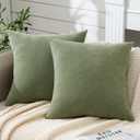 GAWAMAY Decorative Square Sage Green Throw Pillow Covers 18"x18" Inch Set of 2, Super Soft Chenille Pillows Farmhouse Fall Pillowcase for Living Room Bedroom Sofa Couch Cushion Cover 45x45cm