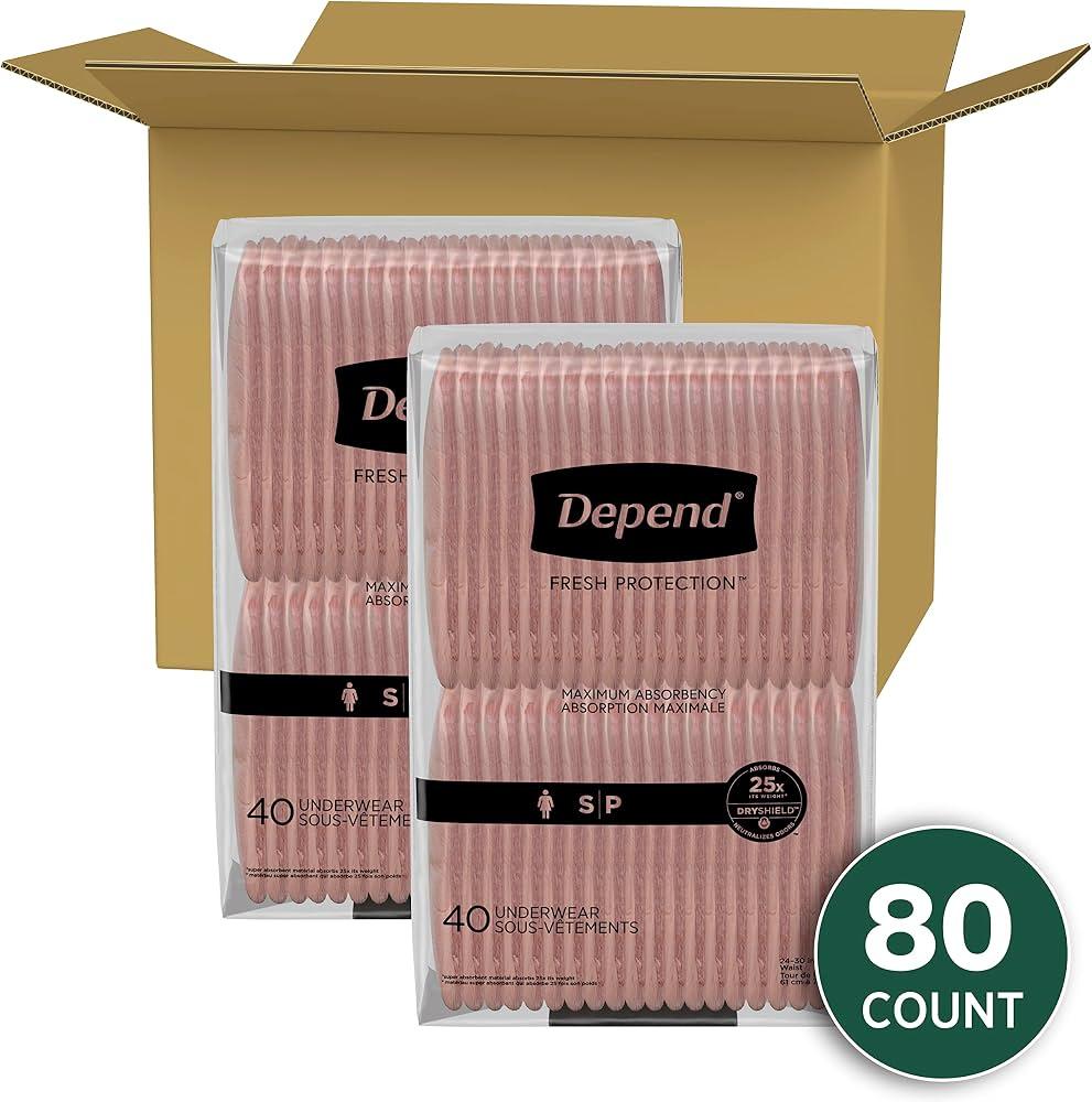 Depend Fresh Protection Adult Incontinence Underwear for Women (Formerly Depend Fit-Flex), Disposable, Maximum, Small, Blush, 80 Count (2 Packs of 40)